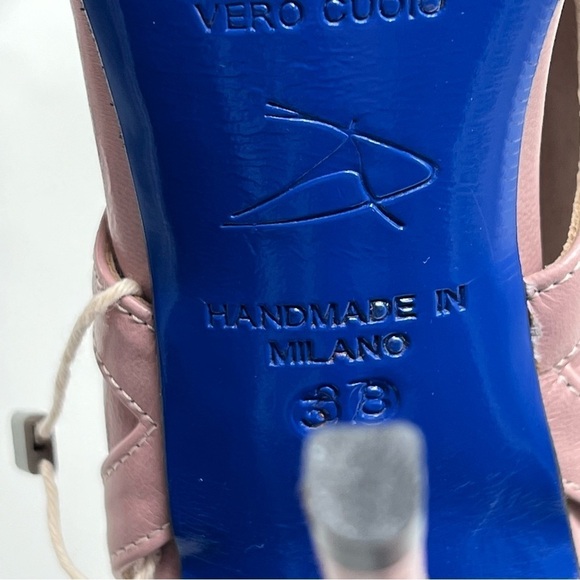 Amato Daniele Pink Goat Leather Open Toe Back Lace Pumps 7.5 New - Picture 9 of 9